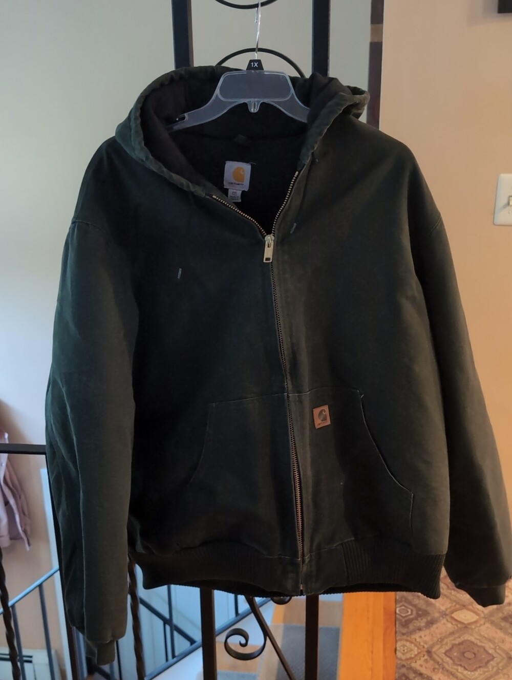 Vintage Carhartt J130 MOS Moss Green Active Jacket Hooded Quilt Lined 2XL Tall